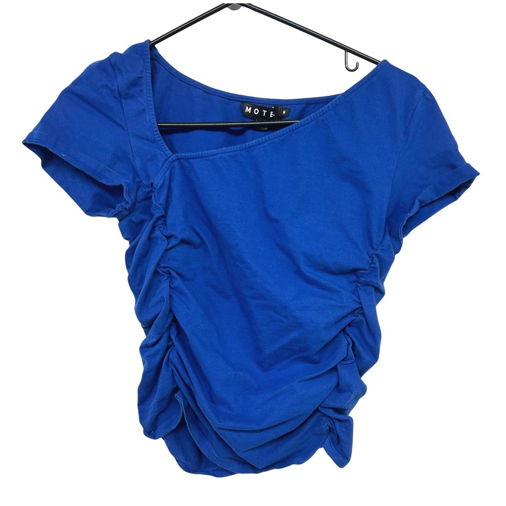 Motel Ruched Asymmetric Top Medium Blue Indie Sleaze Bodycon Y2K Cyber Going Out